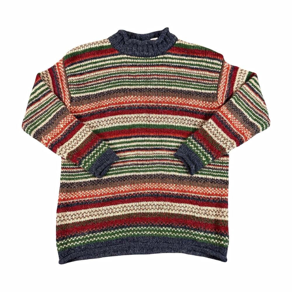 Carolyn Taylor Vintage Mens Sweater XL Multicolor Striped Knit Crewneck Pullover